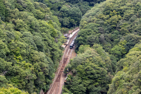 坪尻駅と汽車1