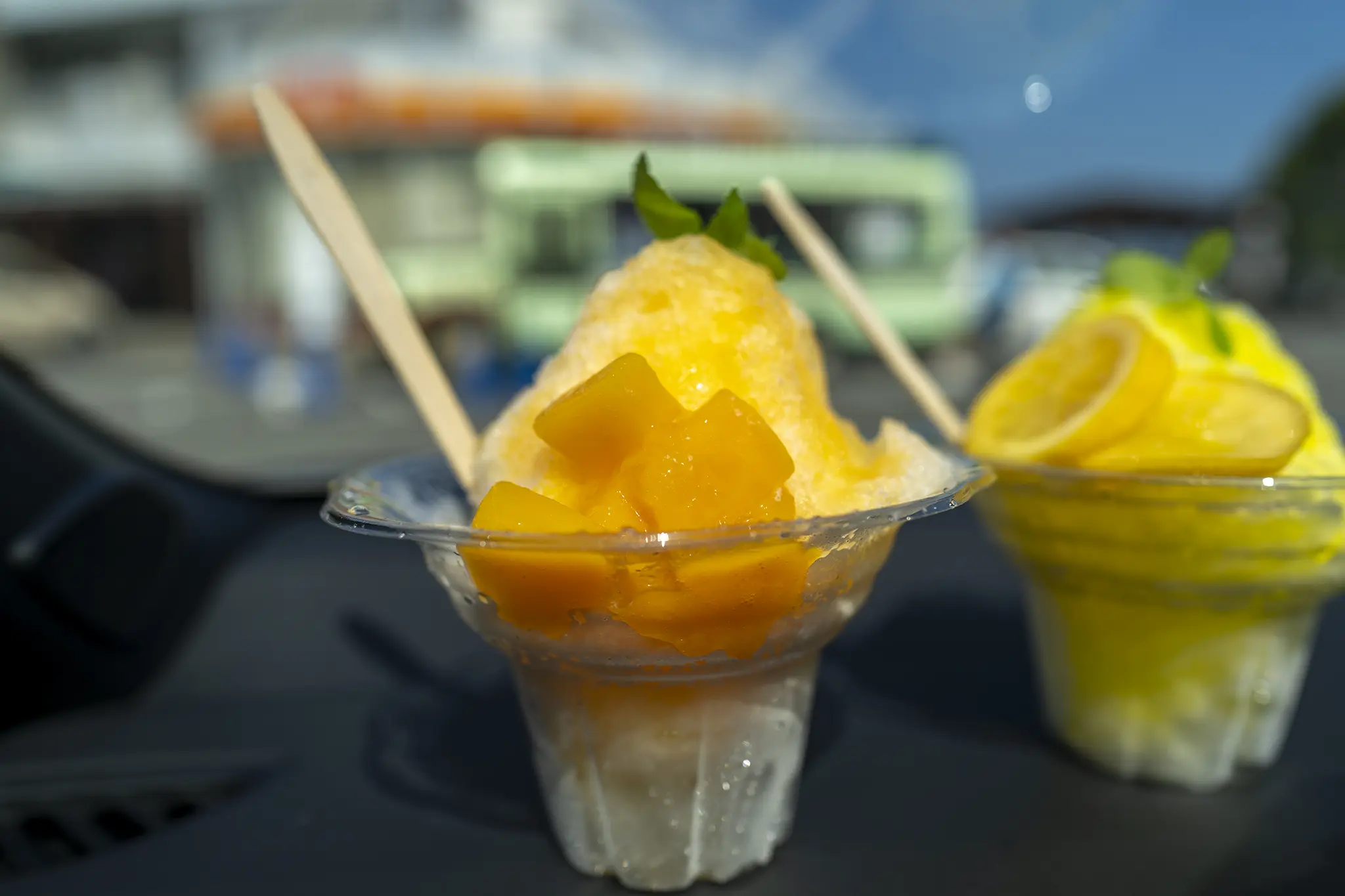 大川オアシスのボンネットバス・カフェでかき氷 | 旅カメラ